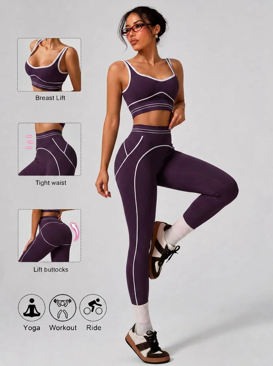 Women's Contrast-Trim Crop Tank & High-Rise Leggings Set