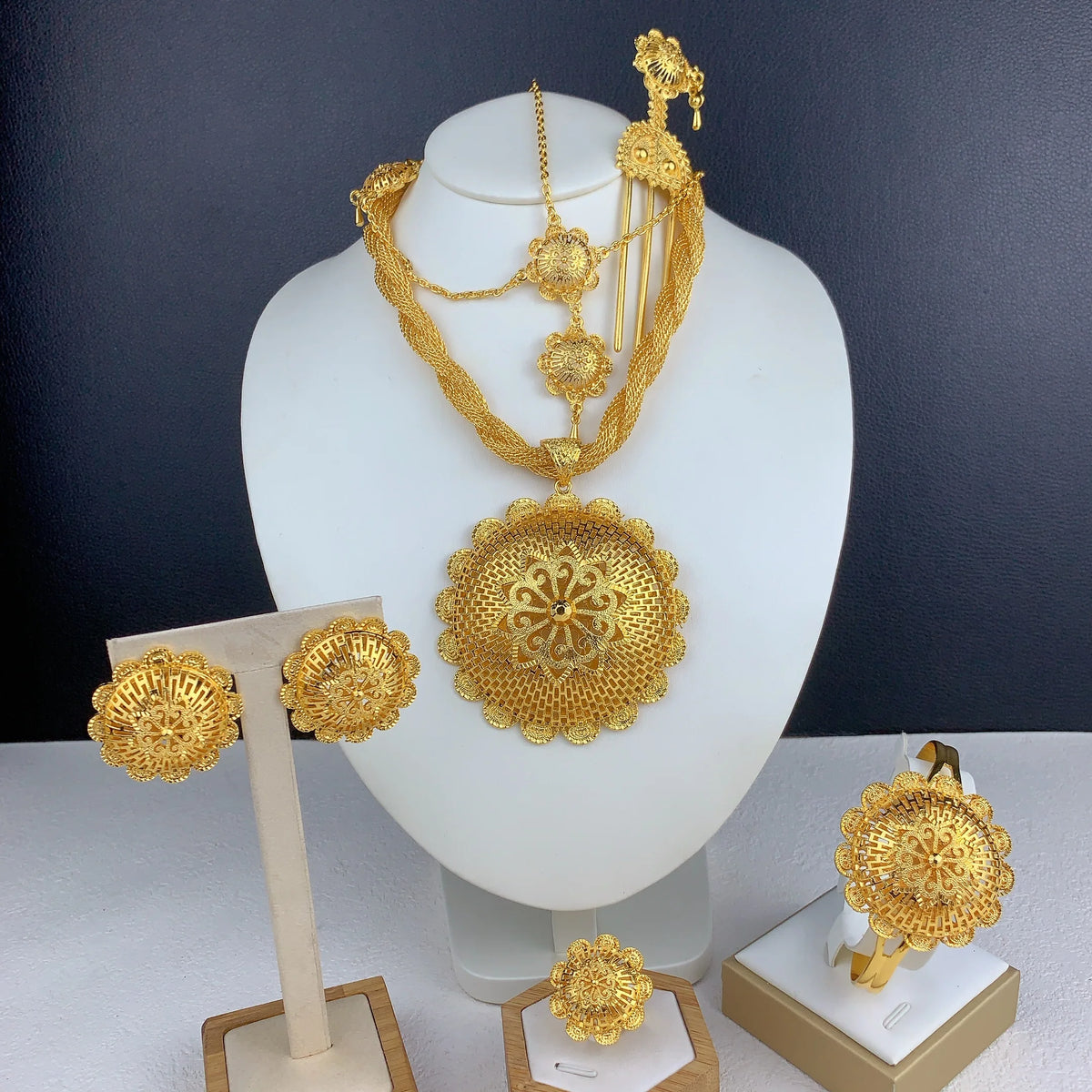 Gold-Tone Floral Wedding Jewelry Set, 6 Pieces