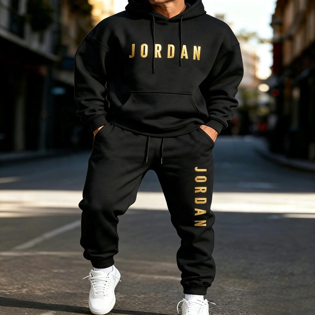 Men's Printed Hoodie & Sweatpants Two-Piece Set