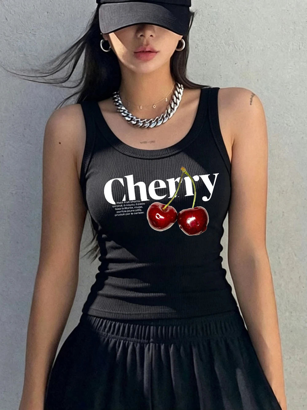 Cherry Print Ribbed Knit Tank Top