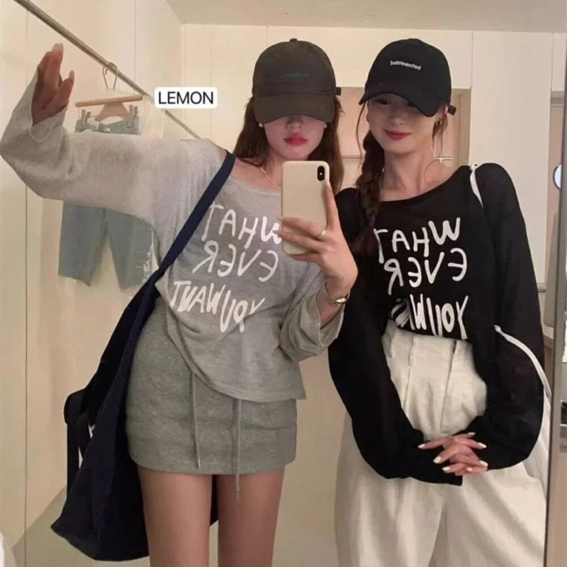 Women's Loose-Fit Letter-Print Long-Sleeve Top