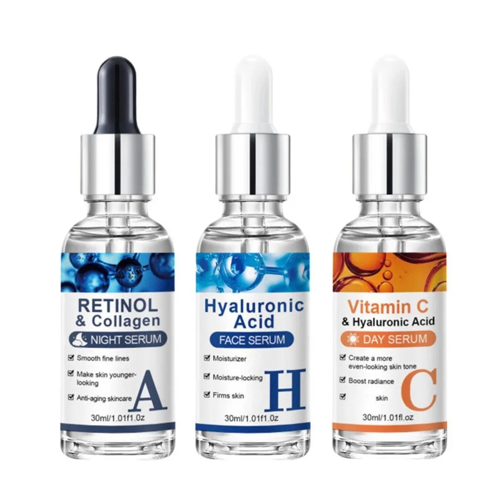 3-Piece Facial Serum Set with Vitamin C, Retinol & Hyaluronic Acid