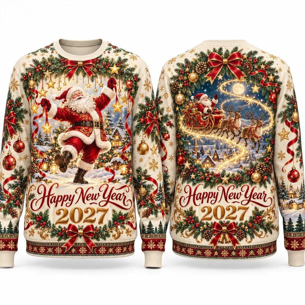 Santa & Sleigh Christmas Print Crewneck Sweatshirt