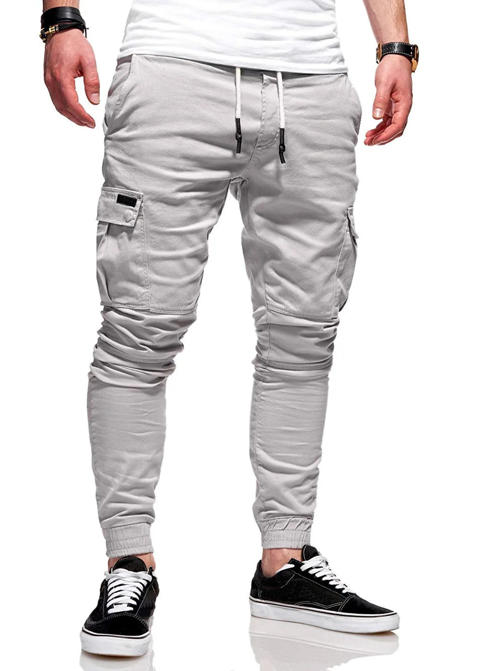 Men’s Elastic-Waist Casual Trousers with Pockets