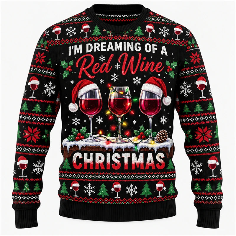 Wine Makes Christmas Merrier Printed Crewneck Sweatshirt