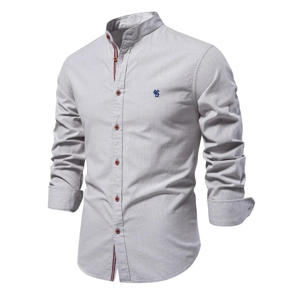 Men’s 100% Cotton Stand-Collar Shirt