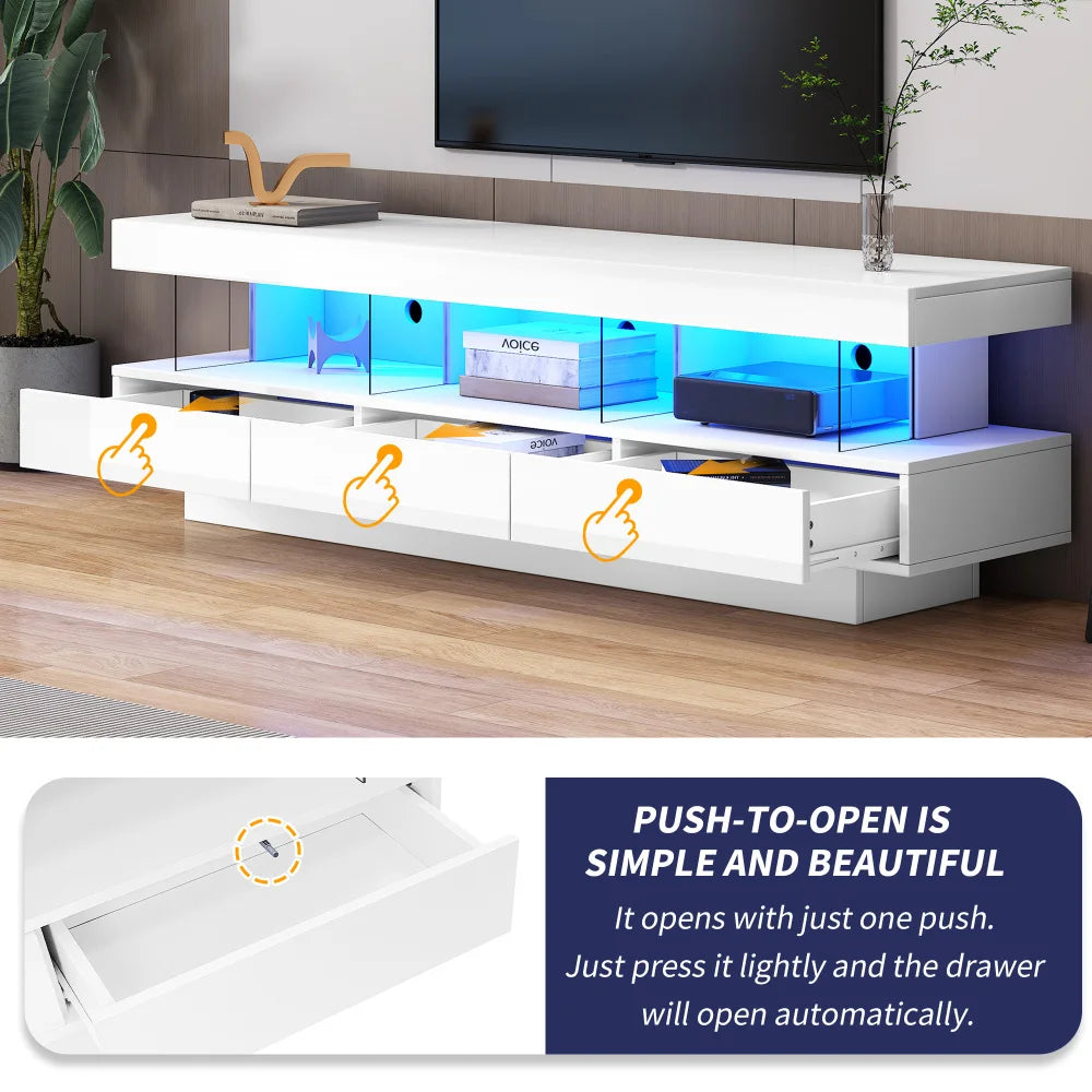 160 cm High-Gloss TV Stand with 3 Glass Compartments