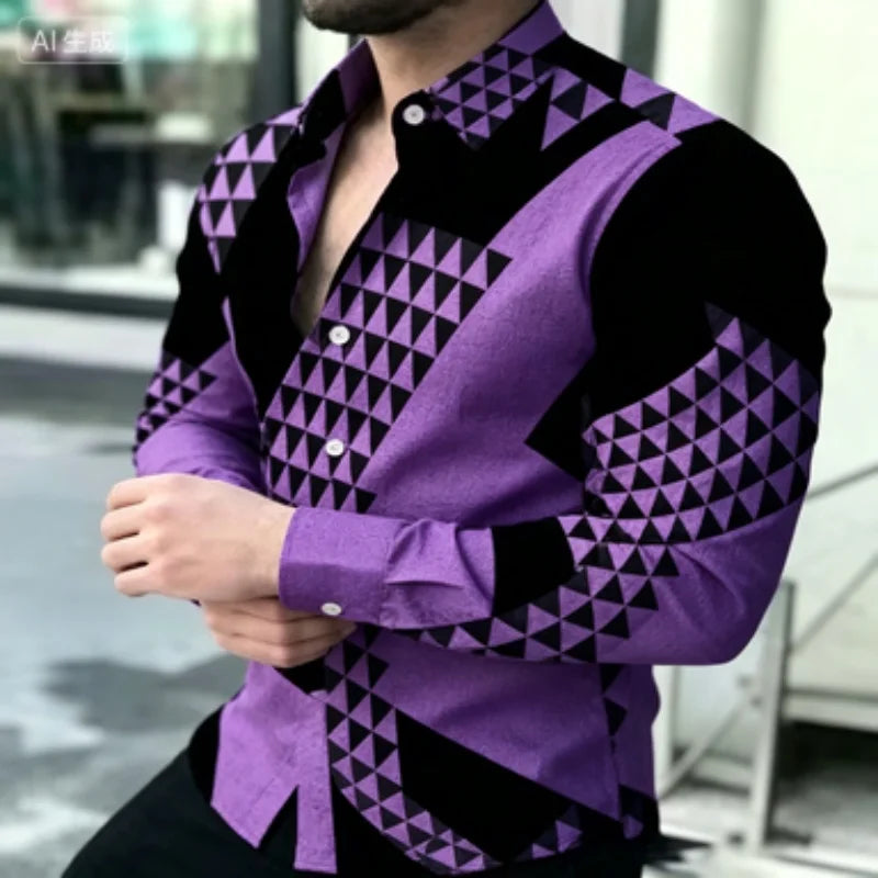 Men's Slim-Fit Geometric Print Long-Sleeve Shirt