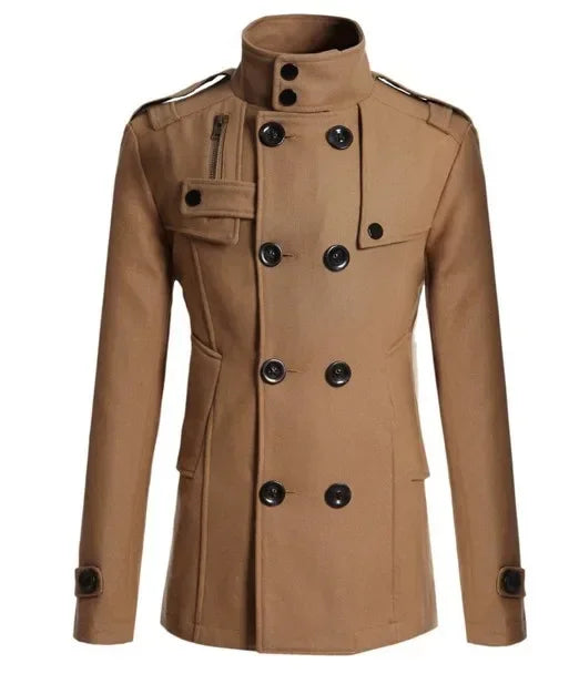 Men's Double-Breasted Polyester Overcoat