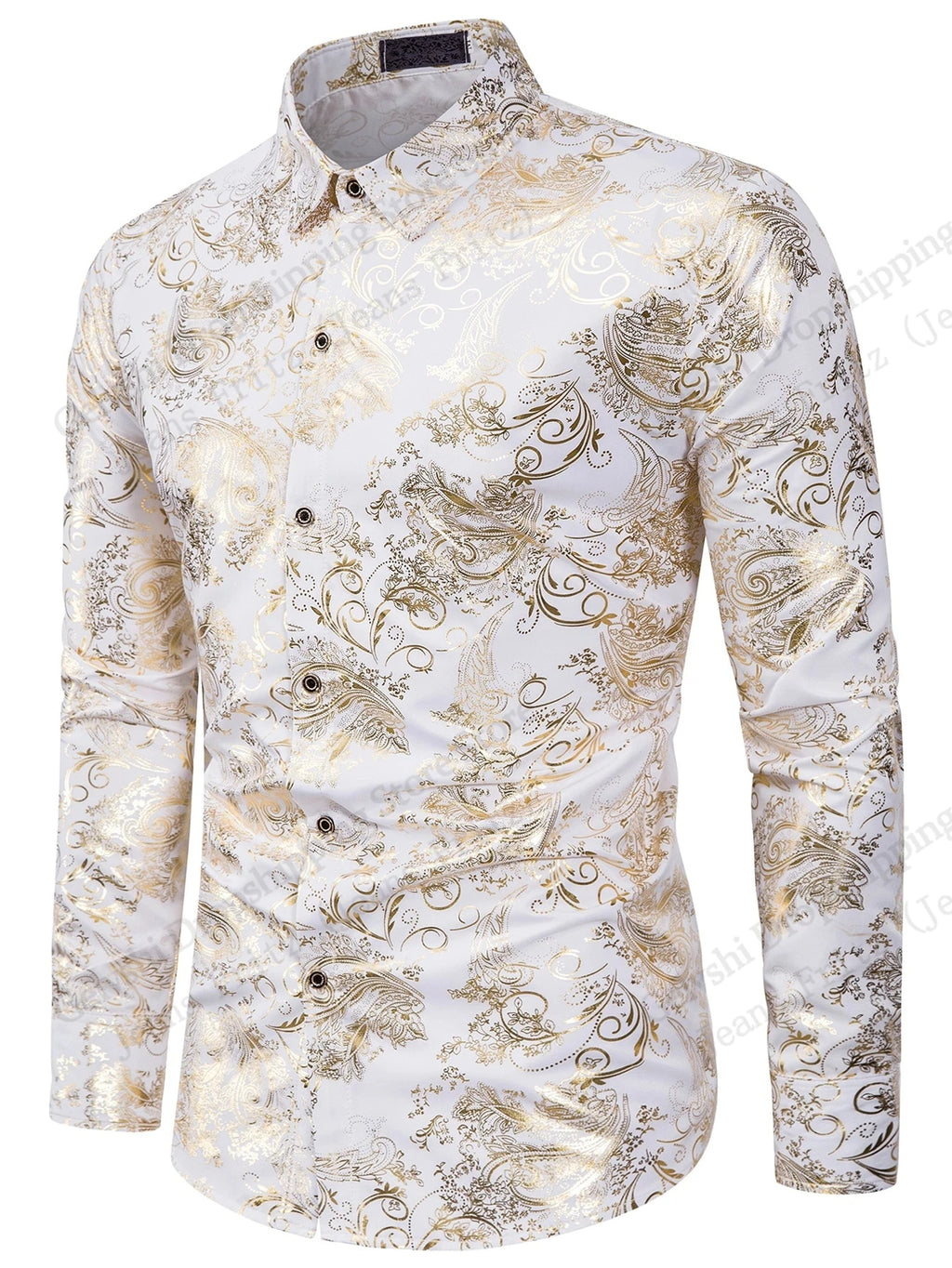 Men’s Baroque Floral Long-Sleeve Button-Down Shirt