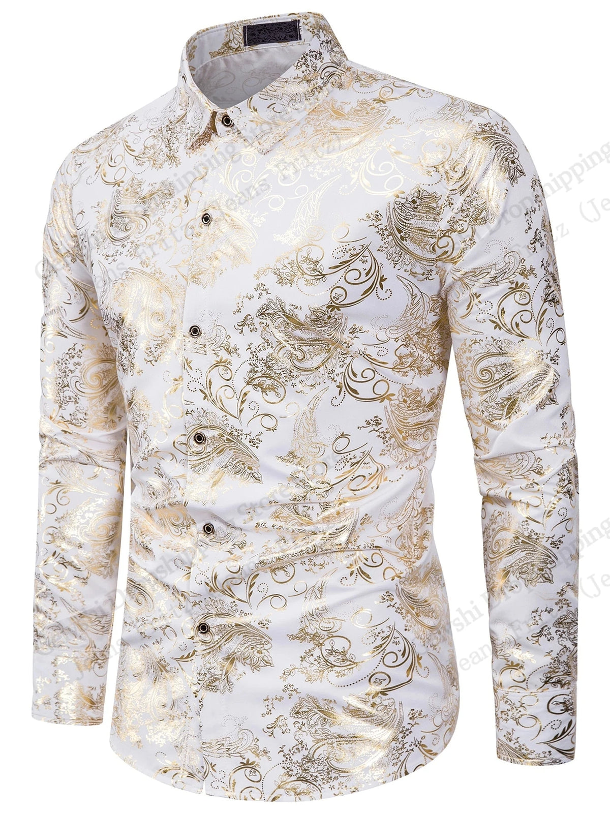 Men’s Baroque Floral Long-Sleeve Button-Down Shirt