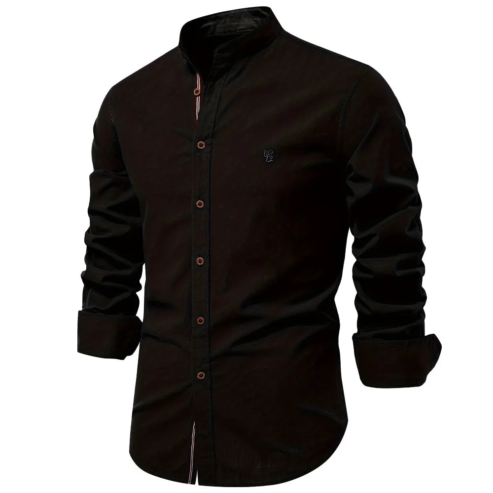 Men’s 100% Cotton Stand-Collar Shirt
