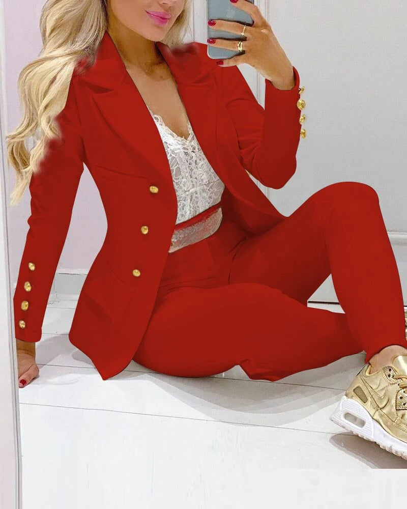 Women's Double-Breasted Blazer & Trouser Set
