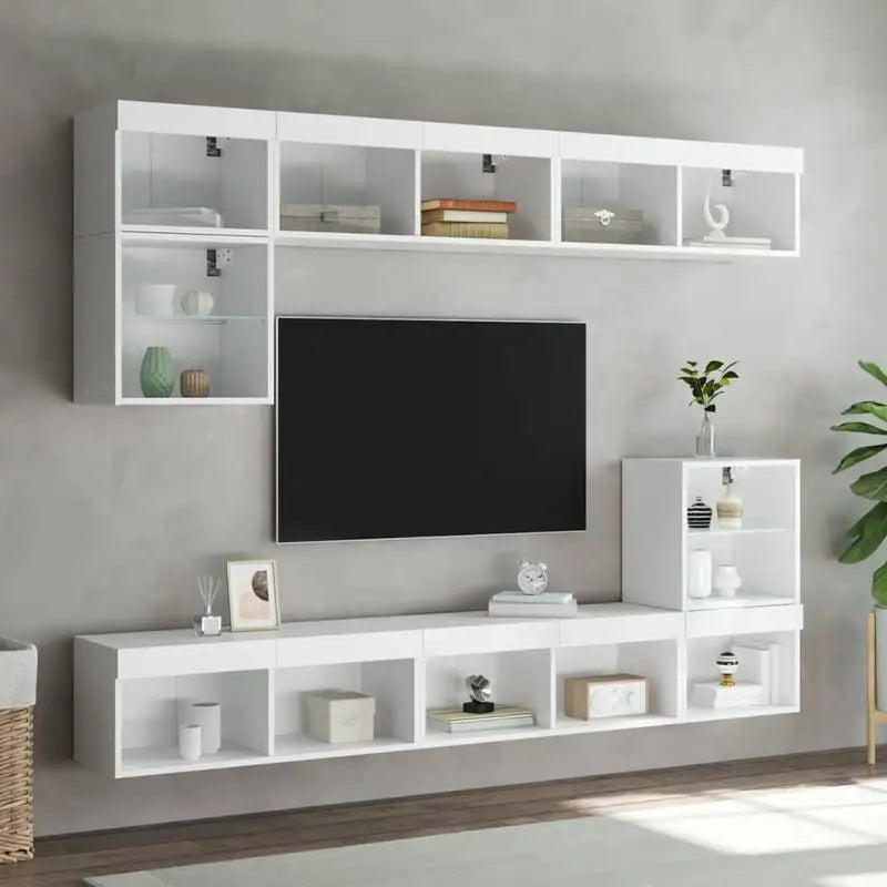 Wall-Mounted TV Unit with RGB LED Lighting & Storage