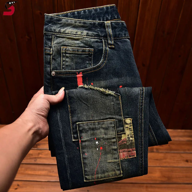 Men’s Vintage Blue Slim-Fit Stretch Jeans
