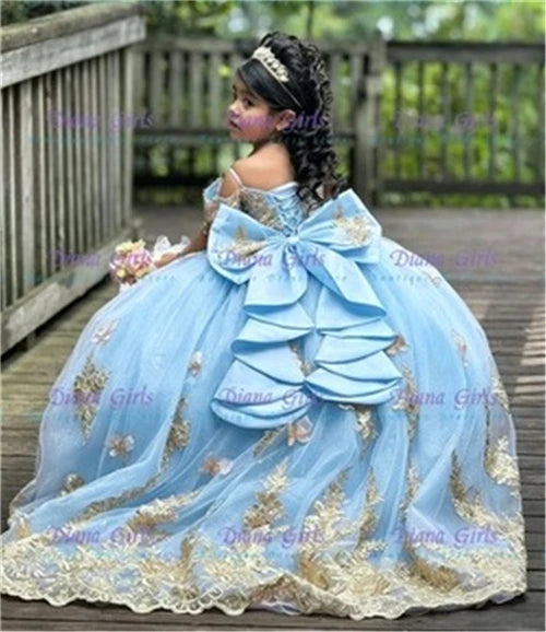 Pink Tulle Flower Girl Dress with Appliqué