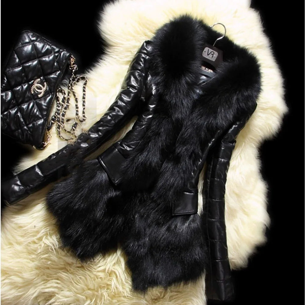 Women's Faux Leather & Faux Fur Patchwork Jacket | Model Pink
