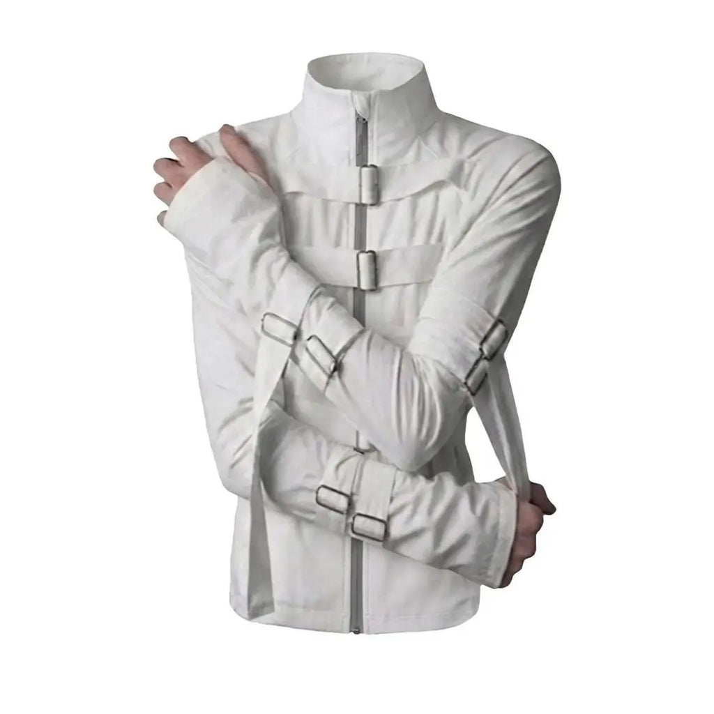 Women's Stand-Collar Zip Jacket with Buckle Detail