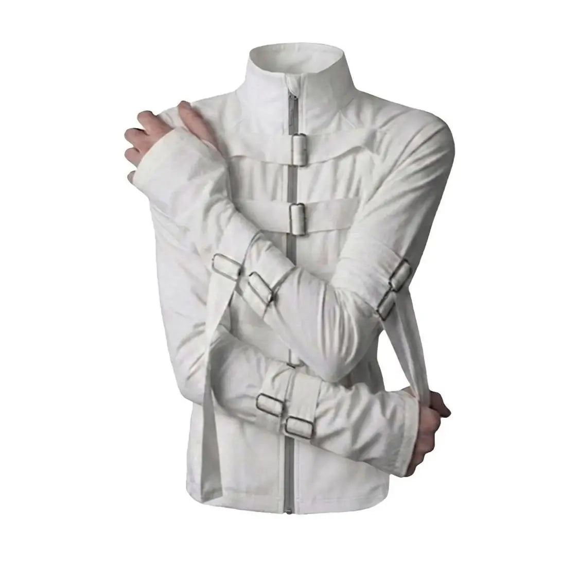 Women's Stand-Collar Zip Jacket with Buckle Detail