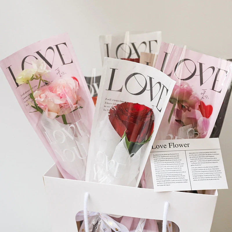 LOVE Transparent Flower Packaging Bags – 20 Pack