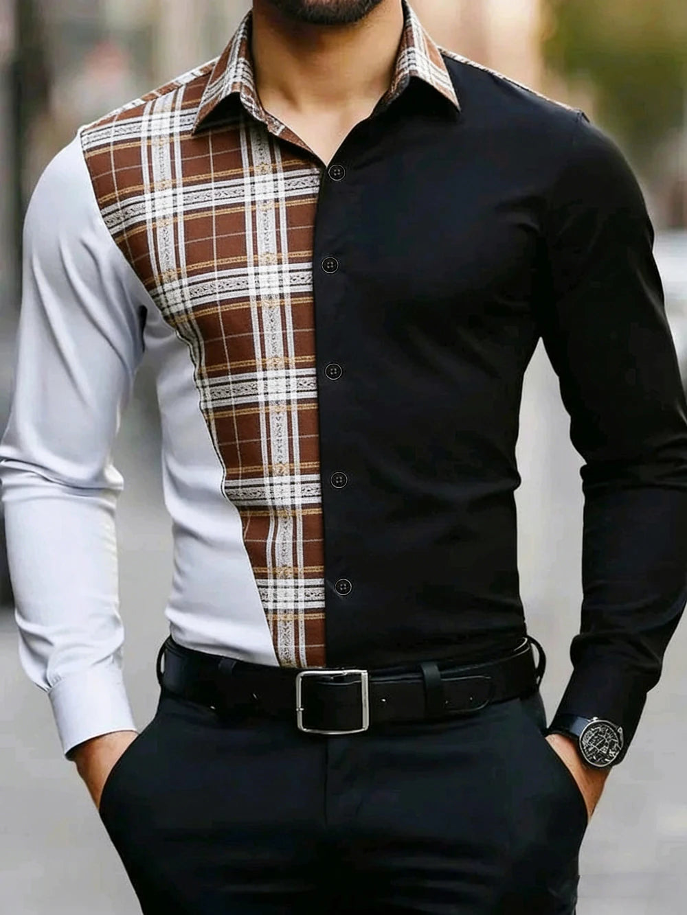 Men's Geometric Print Long-Sleeve Button-Up Shirt