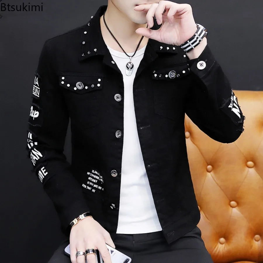 Men’s Rivet-Detail Distressed Slim-Fit Jacket