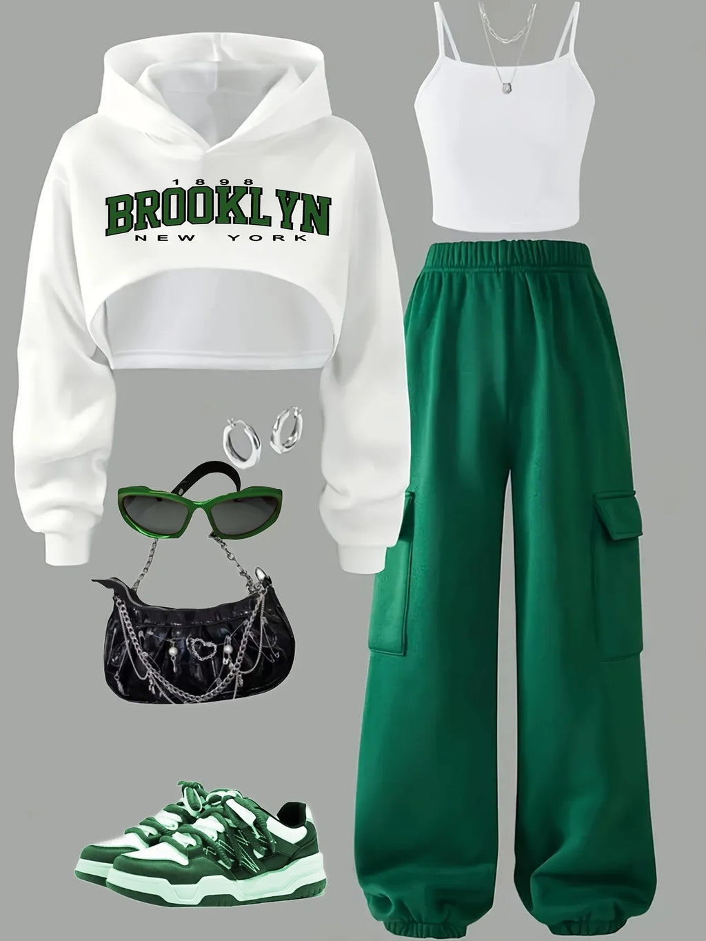 Girls' 3-Piece Brooklyn Print Hoodie, Tank & Cargo Pants Set