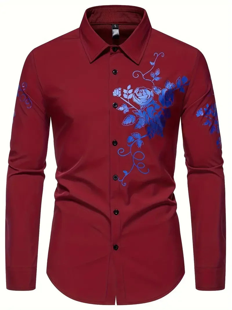 Men’s Floral Print Long-Sleeve Button-Front Shirt