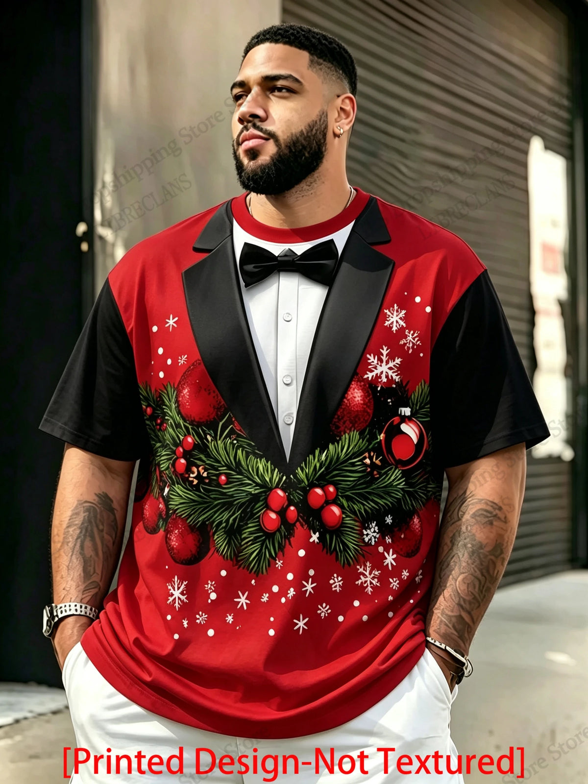 Christmas Tree & Santa Graphic Crew Neck T-Shirt