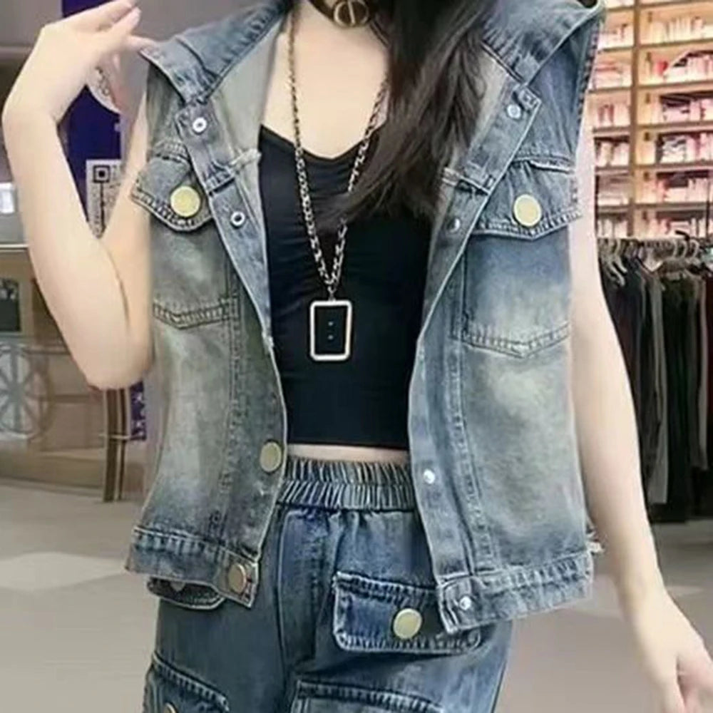 Women’s Blue Button-Front Vest