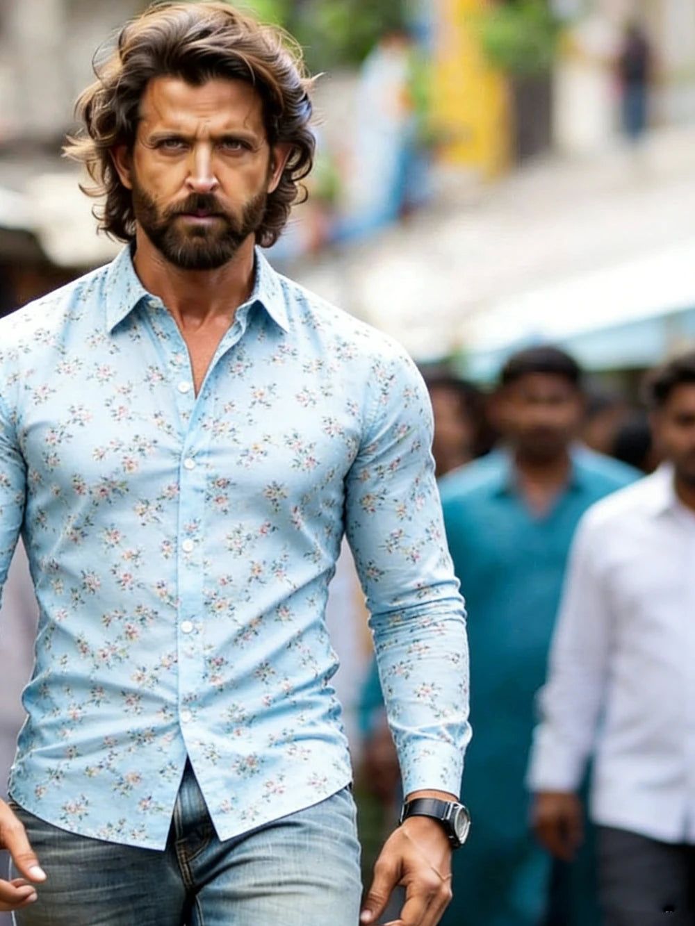 Men's Geometric Print Long-Sleeve Button-Up Shirt