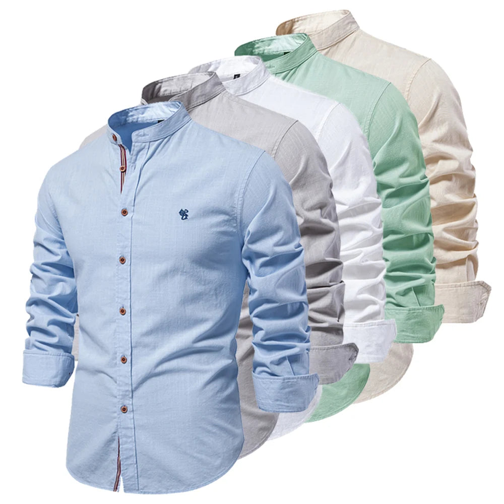 Men’s 100% Cotton Stand-Collar Shirt