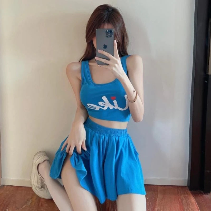 Women's Sleeveless Crop Top & Pleated Skirt Set
