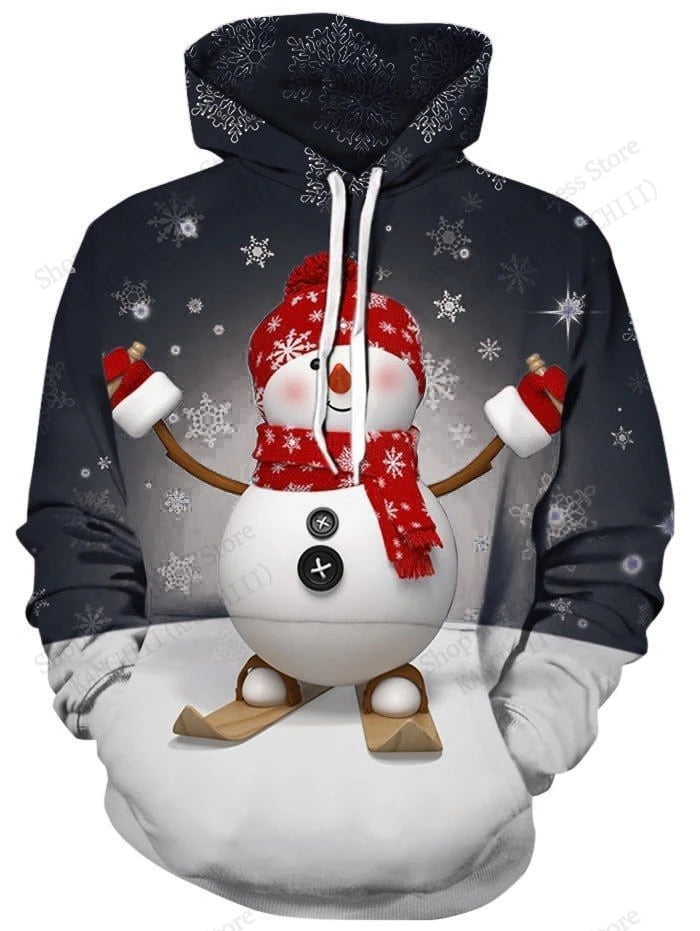 Christmas Reindeer & Snowflake Print Pullover Hoodie