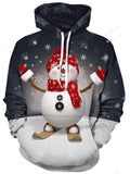 Christmas Reindeer & Snowflake Print Pullover Hoodie