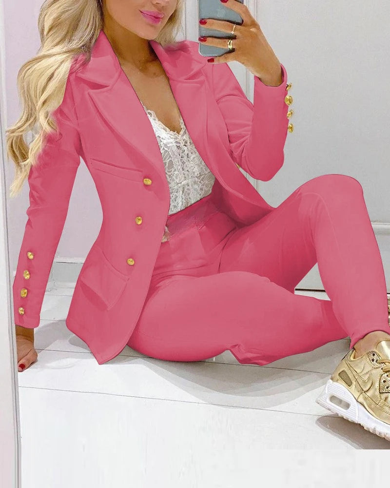 Women's Double-Breasted Blazer & Trouser Set