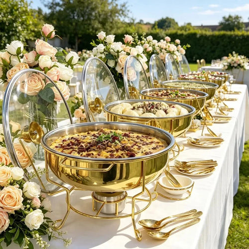 8 L Gold Glass-Insulated Chafing Dish with Alcohol Heat