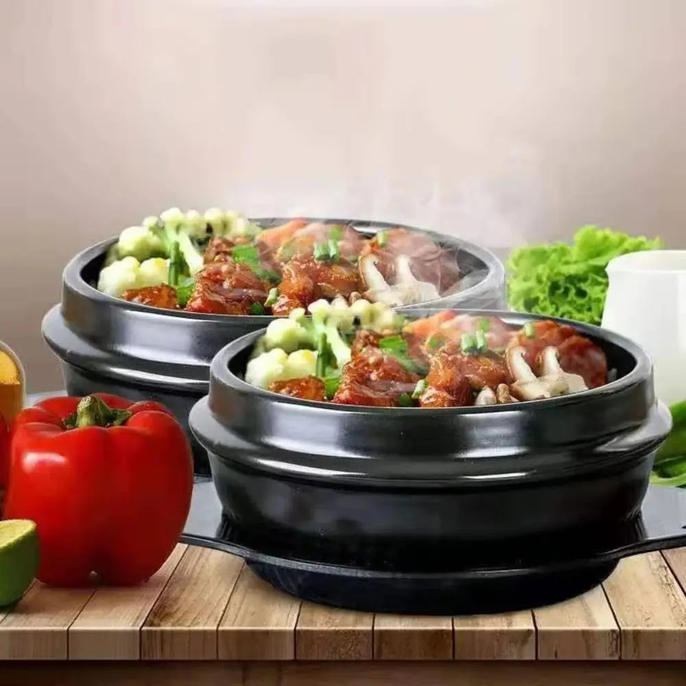 16 cm Korean Stoneware Bibimbap Pot with Tray | Model Pink