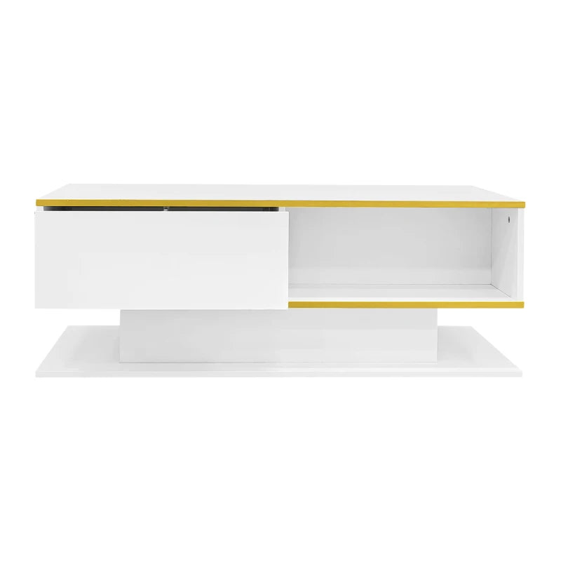 White & Gold LED Coffee Table with 3 Drawers