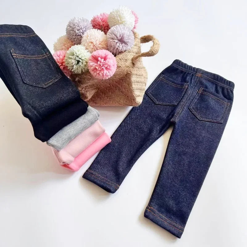 Kids' Fleece-Lined Denim Jeans with Elastic Waist