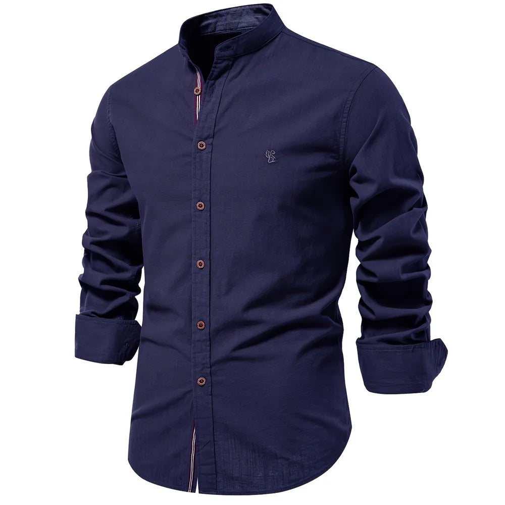 Men’s 100% Cotton Stand-Collar Shirt