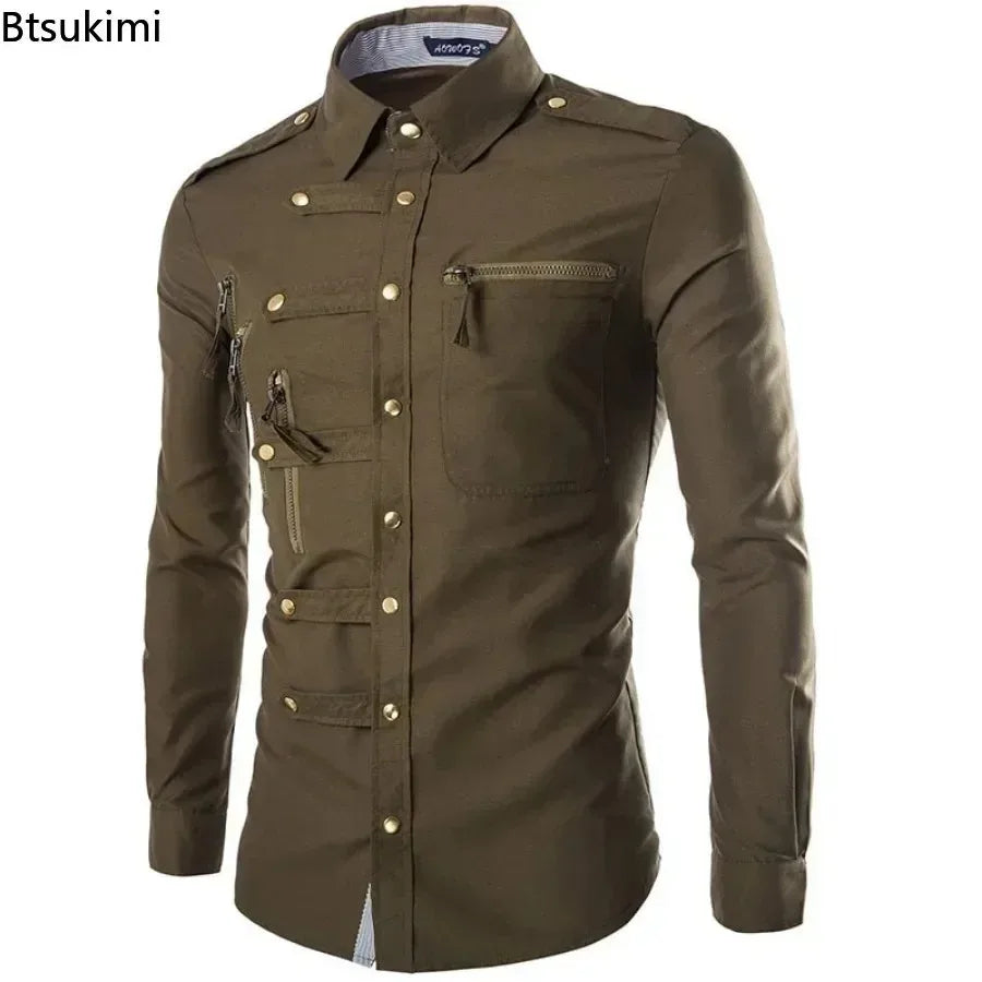 Men’s Gothic Zipper-Detail Long-Sleeve Shirt