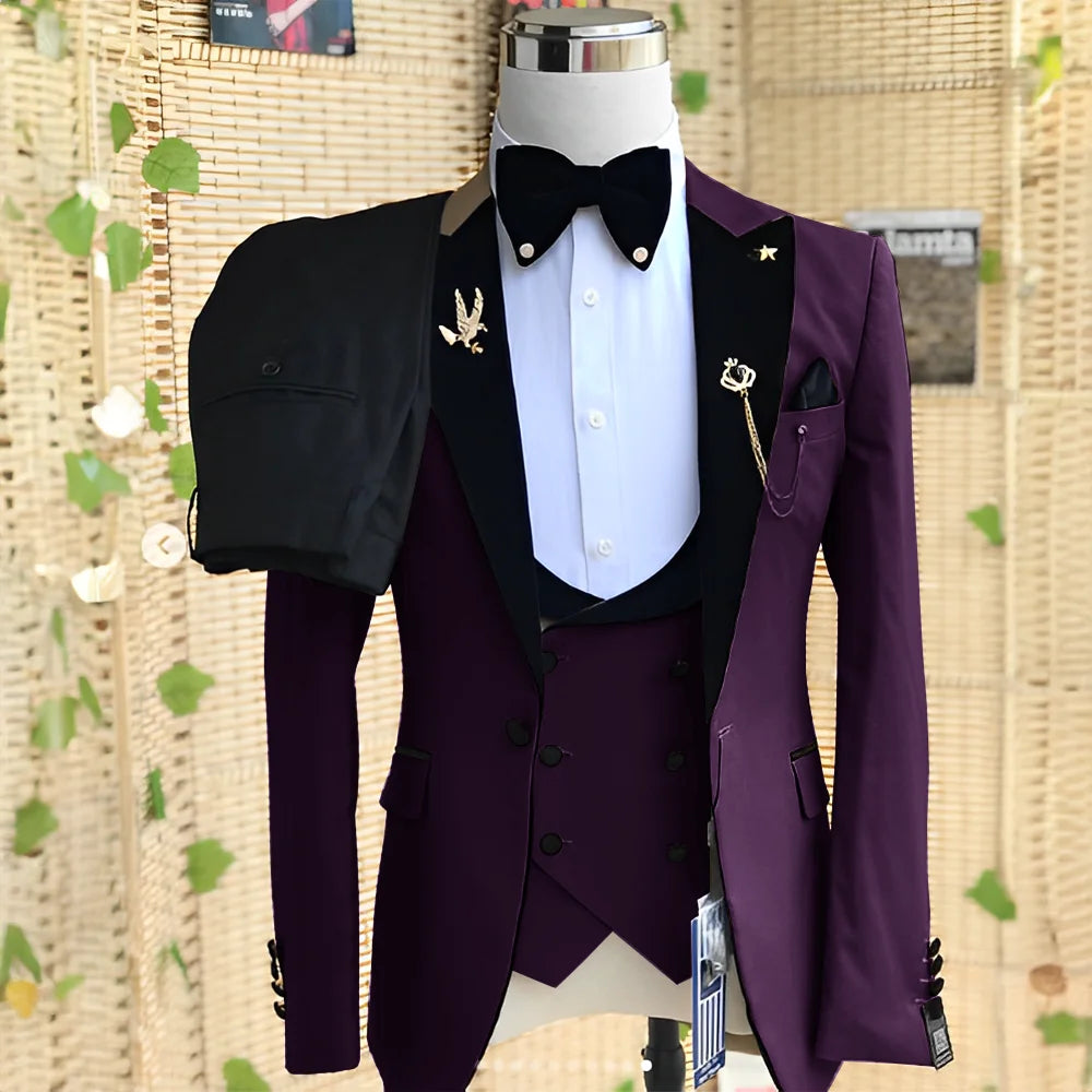 Men’s Slim-Fit 3-Piece Wedding Suit – Jacket, Trousers & Waistcoat