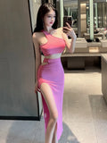 Women's One-Shoulder Top and Pleated Midi Skirt Set