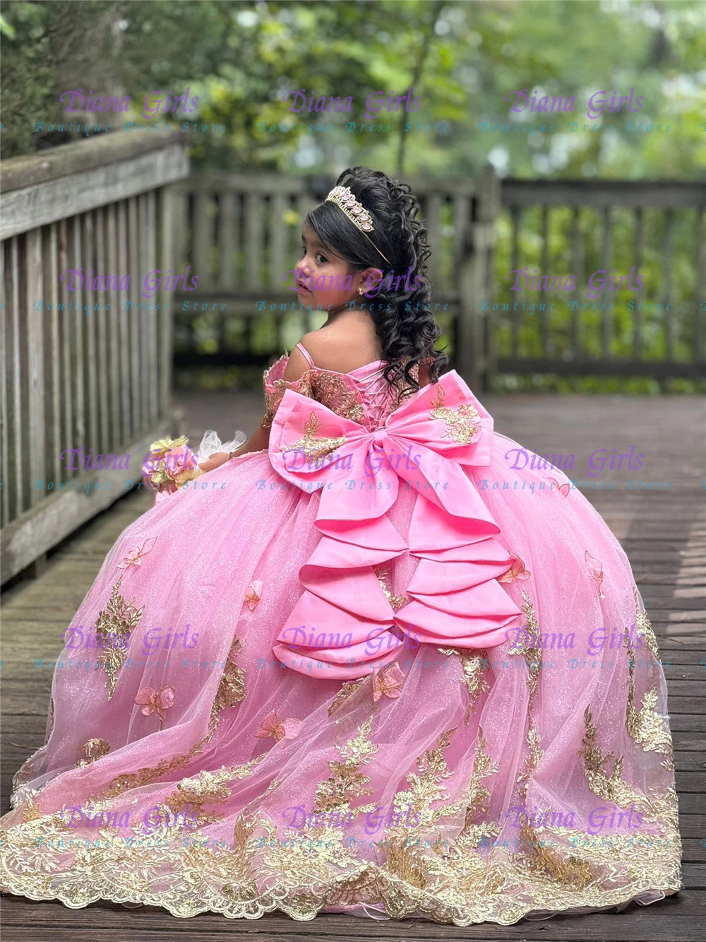 Pink Tulle Flower Girl Dress with Appliqué
