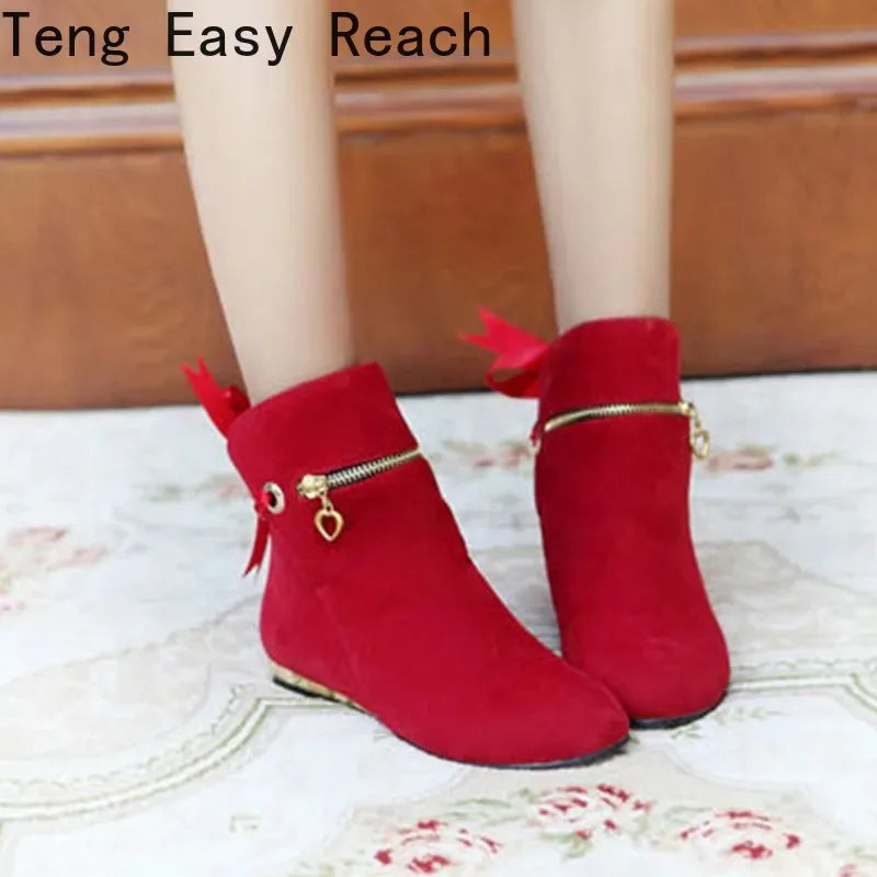 Women's Faux-Suede Ankle Boots with Bow Detail | Model Pink