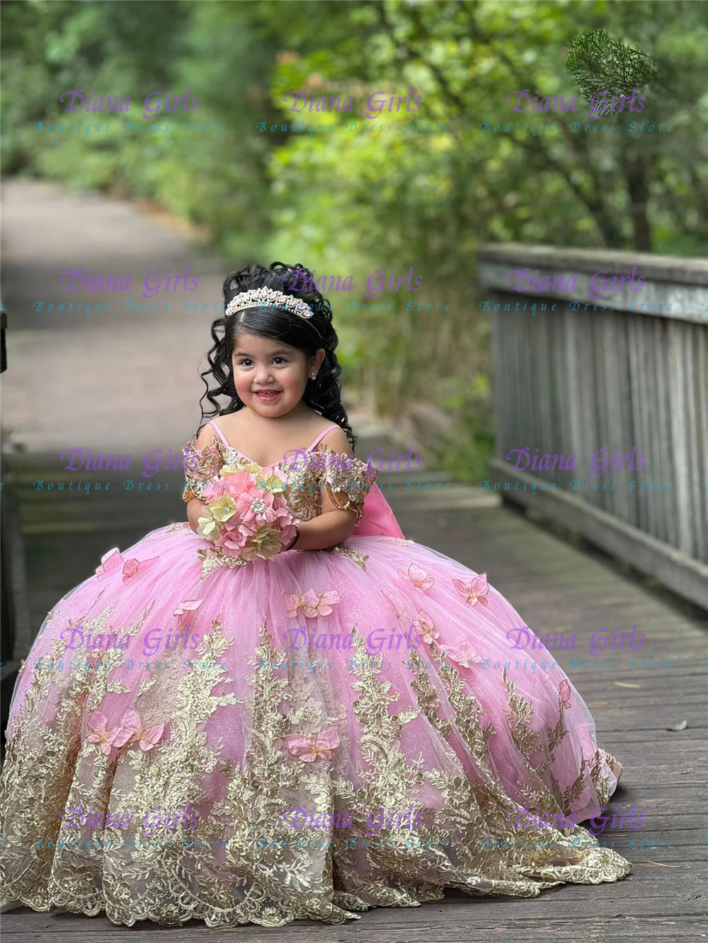 Pink Tulle Flower Girl Dress with Appliqué