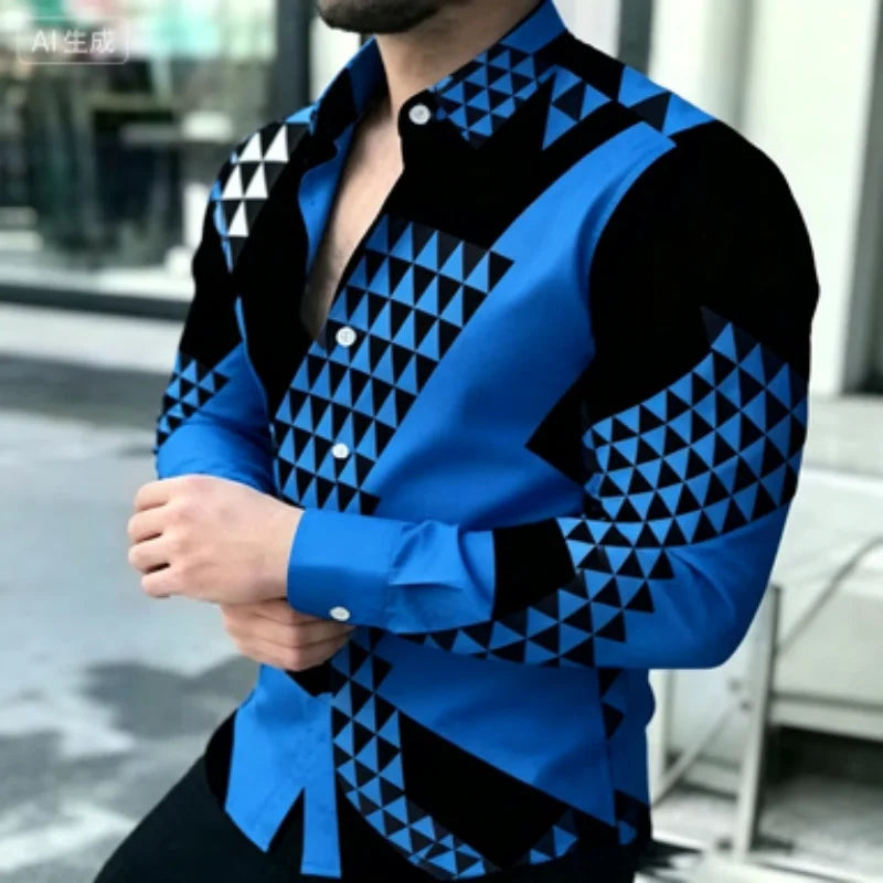 Men's Slim-Fit Geometric Print Long-Sleeve Shirt