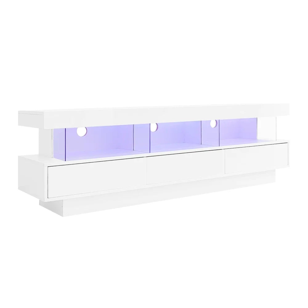 160 cm High-Gloss TV Stand with 3 Glass Compartments