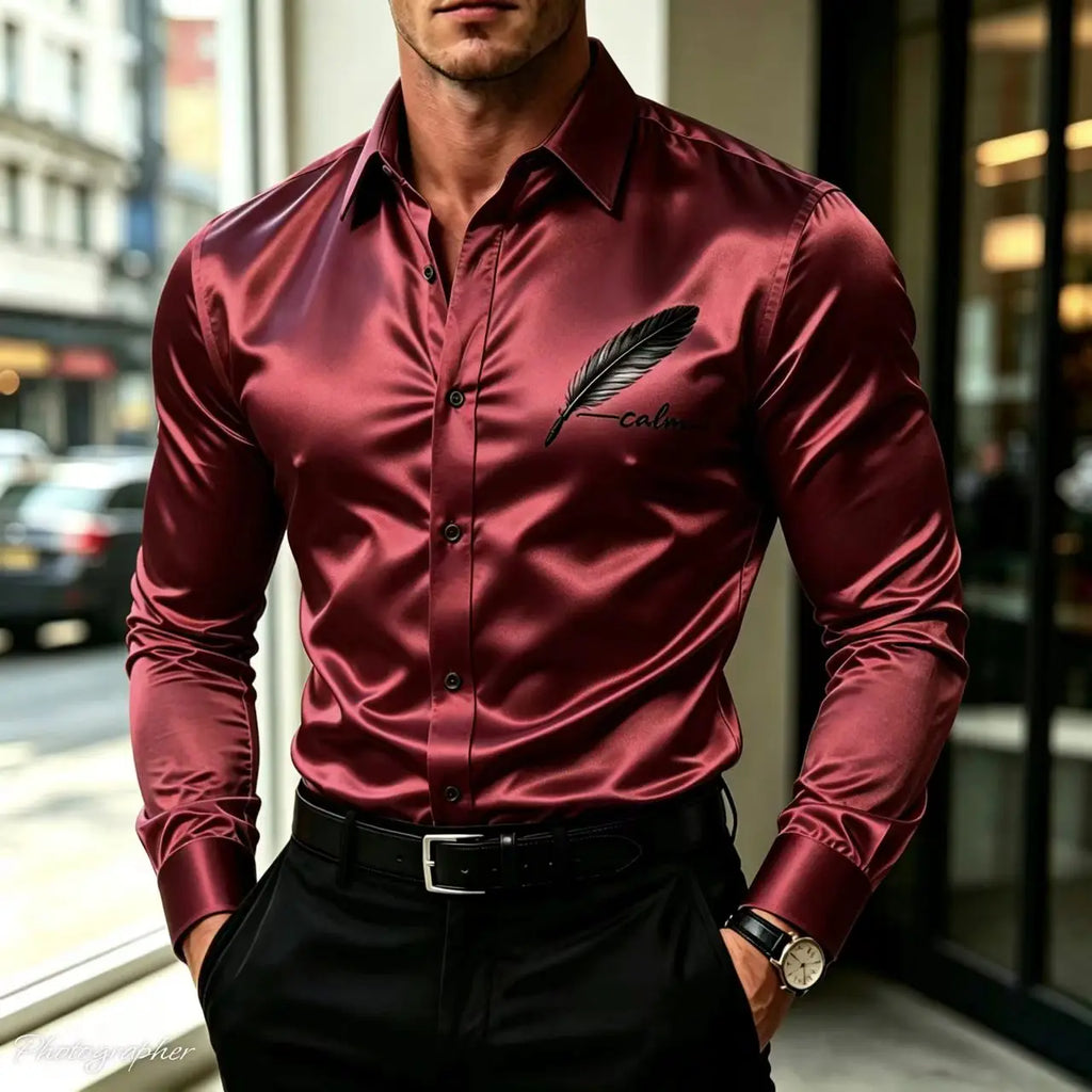 Men’s Slim-Fit Printed Long-Sleeve Dress Shirt